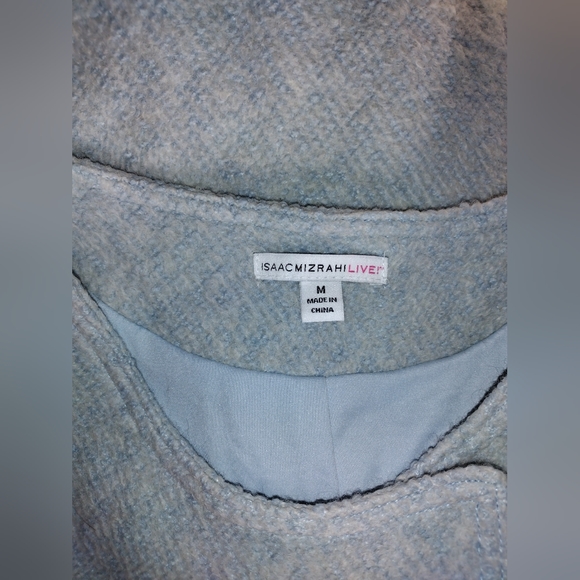 Isaac Mizrahi Blue Textured Peplum Moto Zip Front Wool Blend Jacket Sz M - Picture 2 of 10